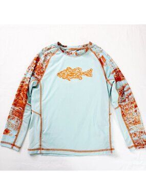 Realtree Fishing Youth Long Sleeve Performance Shirt Orange Fish Graphic M